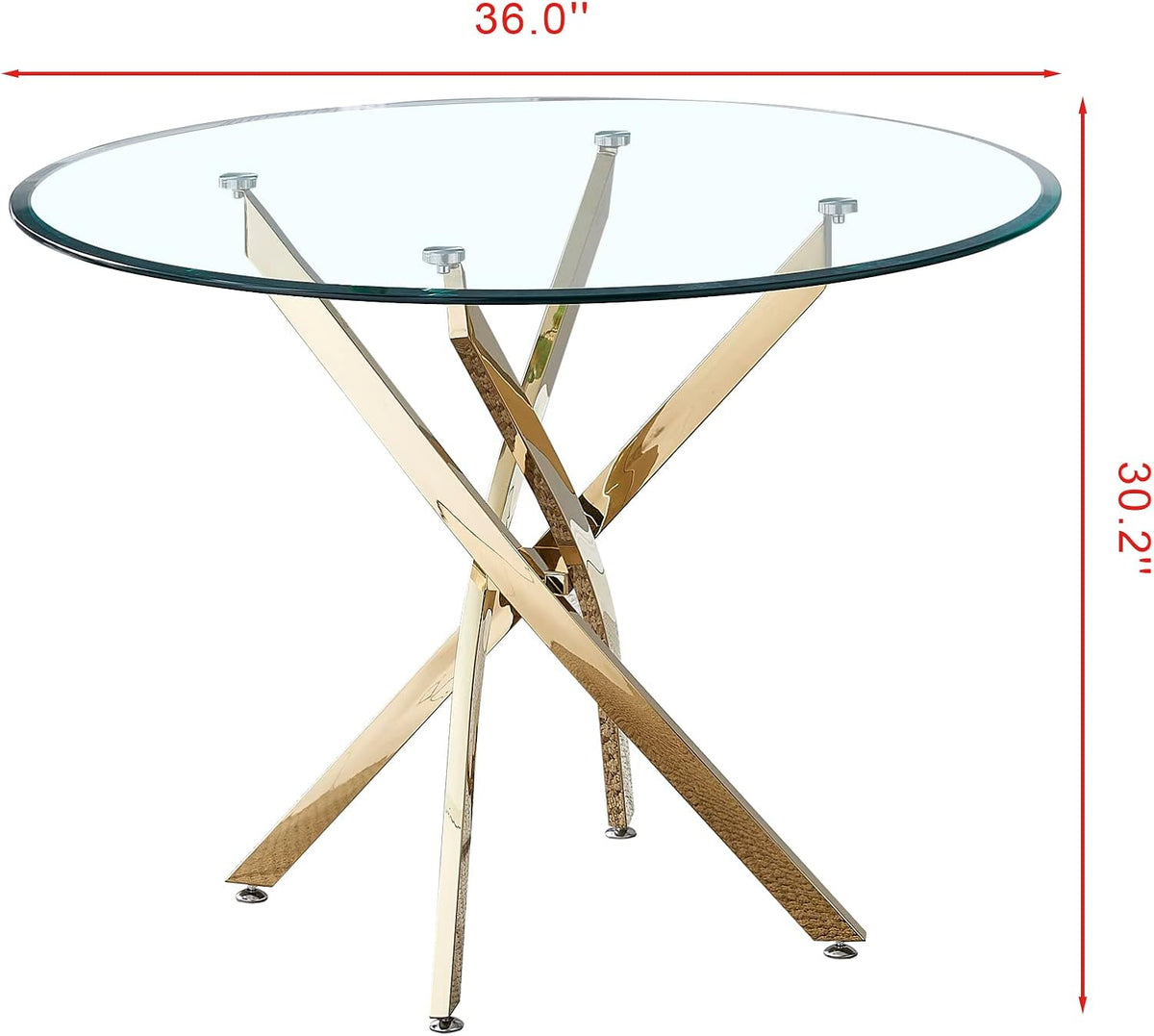36" Glass Dining Table for 2-4, Modern Dining Room Table with 0.39" Tempered Glass Top and Cross X-Shaped Gold Stainless Steel Base, Round Kitchen Dinner Table for Dining Room