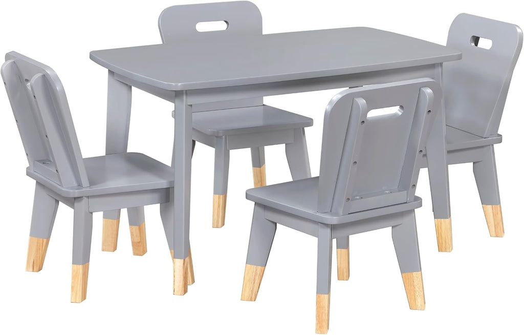 5-Piece Kids Wood Activity Table and Chair Set Gray and Natural | Rectangular Table; Two-Tone Gray And Natural Wood Finish; Durable Frame