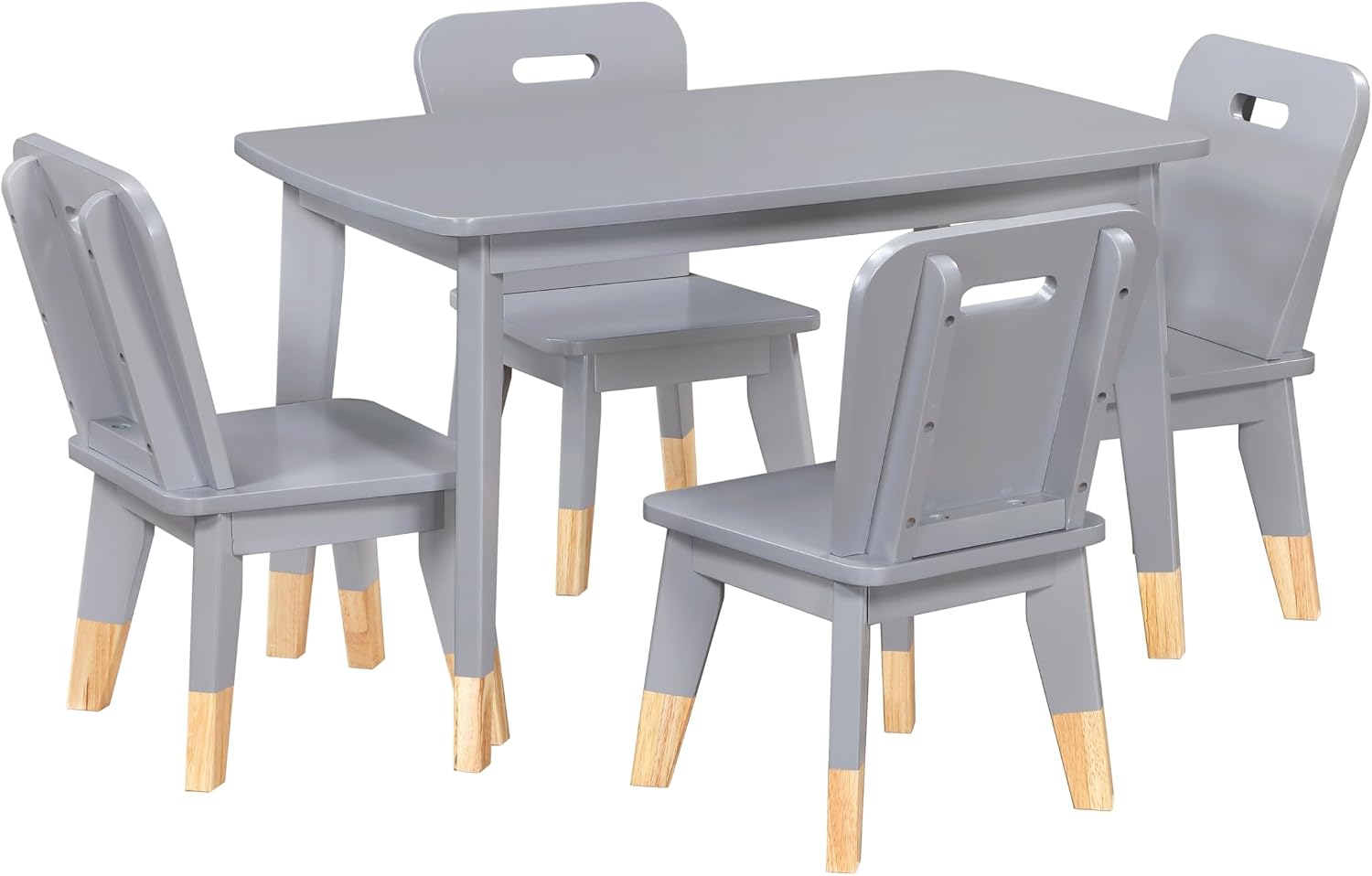 free-space Gray Finish 5-Piece Pack Children Table and Chairs Set Sturdy Wood Frame Furniture, Small Play Table with Chairs