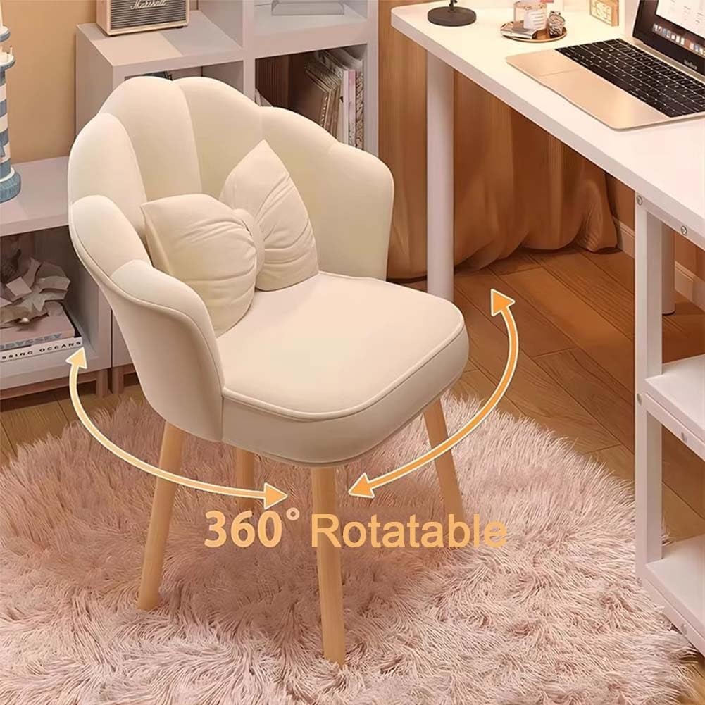 Etlegor Petal Makeup Vanity Chair, 360° Swivel Makeup Stool with High Back, Modern Accent Chair with Bow Pillow for Living Room, Dressing Room, Bedroom(Pink-Gray)