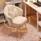 Etlegor Petal Makeup Vanity Chair, 360° Swivel Makeup Stool with High Back, Modern Accent Chair with Bow Pillow for Living Room, Dressing Room, Bedroom(Pink-Gray)