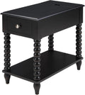 Solid Wood End Table with Charging Station & Drawer Shelf - Handcrafted Spindle Legs Accent Table for Living Room, Bedroom - Sturdy Multifunctional Nightstand, Farmhouse & Modern Décor (Easy Assembly)