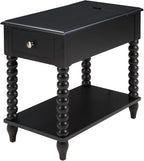 Solid Wood End Table with Charging Station & Drawer Shelf - Handcrafted Spindle Legs Accent Table for Living Room, Bedroom - Sturdy Multifunctional Nightstand, Farmhouse & Modern Décor (Easy Assembly)