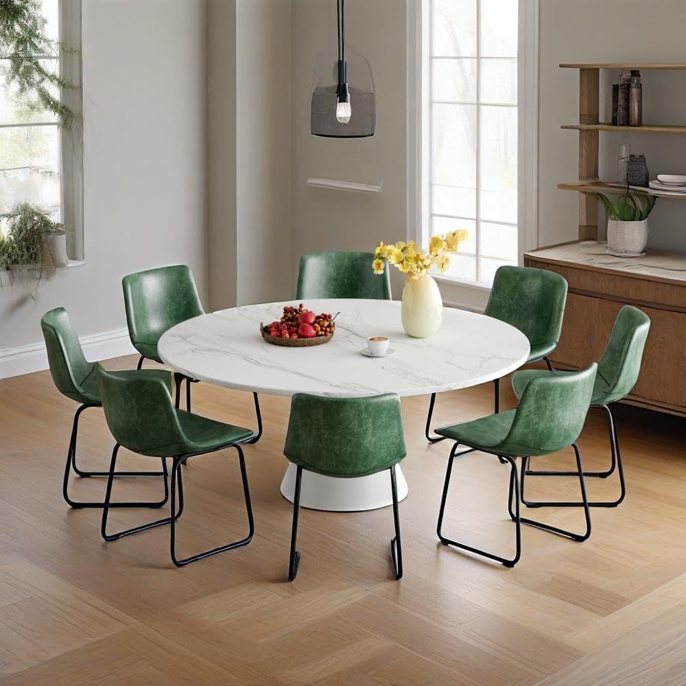 YaFiti 18 inch Modern Dining Chairs Set of 8, Green | Upholstered Wateproof PU Leather Seats, Ergonomic Back, Metal Legs, Kitchen Chairs for Dining Room, Restaurant, Cafe