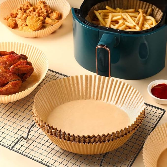 Air Fryer Disposable Paper Liners Round, Non-Stick Parchment, AirFryer Accessories for Baking Microwave Oven Frying Pan, Oil Proof, Water Proof (200PCS, 7.9inch)