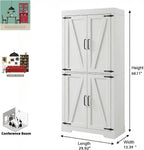 Homy Casa Farmhouse Kitchen Pantry Storage Cabinet, White Barn Door, 4-Door and 2 Shelves for Large Storage, 39 x 34 x 68.1 in，Standing Storage for Kitchen, Bathroom, Garage, Dinning Room Utility Room