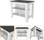 Kitchen Island with Three Shelves, White and Onyx Finish | Three storage shelves with varying dimensions for organized kitchen storage