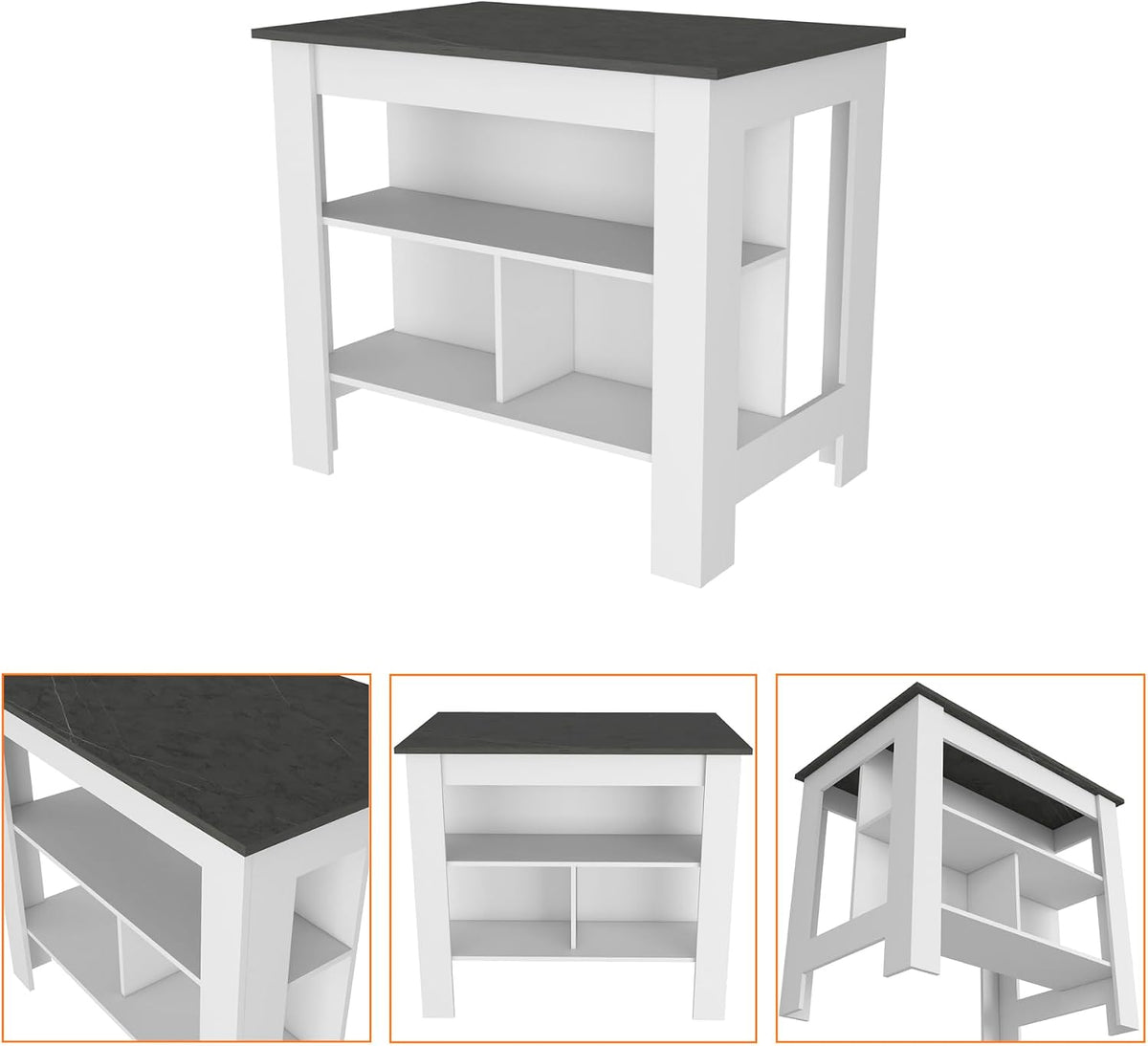 Kitchen Island with Three Concealed Shelves Multicolor | Three concealed storage shelves with dimensions