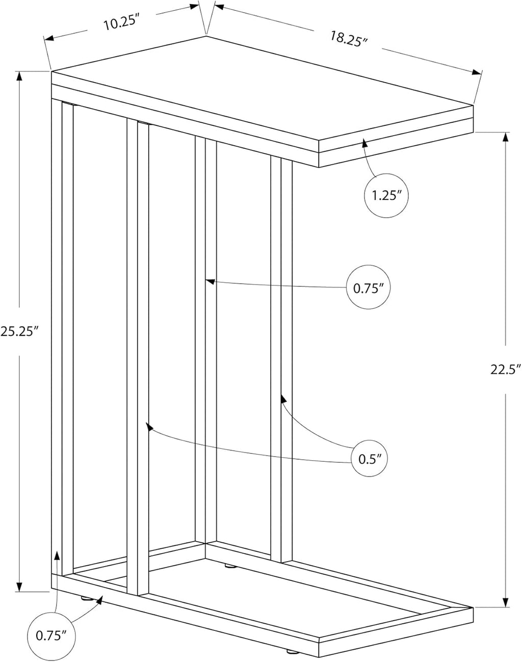 Accent Table, C-Shaped, End, Side, Snack, Living Room, Bedroom, Brown Laminate, Brown Metal, Contemporary, Modern