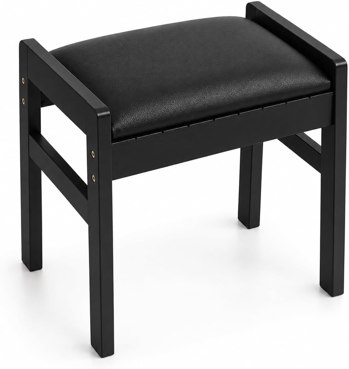 BAMBOOHOMIE Foot Stool Ottoman, Modern Vanity Stool Chair for Makeup with Removable Cushion & Side Handles, Bamboo Ottoman for Living Room Bedroom Office, Small Foot Rest for Couch (Black - Black)