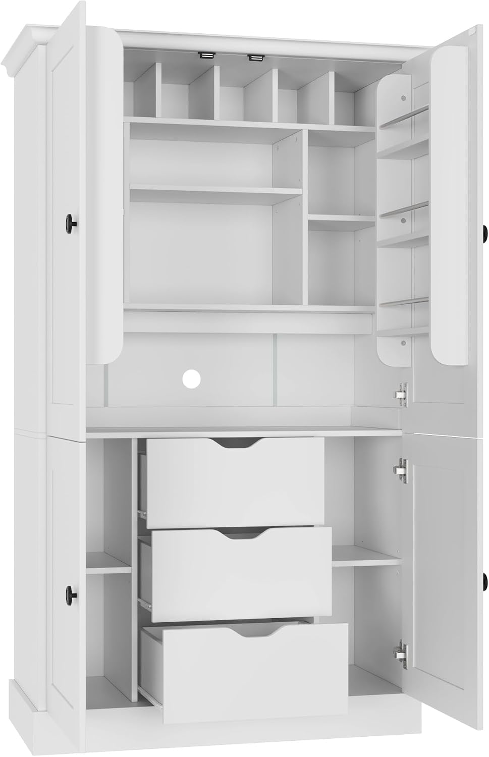 70.9" Tall Kitchen Pantry Cabinet with 4 Doors 3 Drawers 6 Wine Racks & Removable Shelves, Freestanding Storage Cabinets with Built-in Workstation for Kitchen Dining Room Living Room(White)