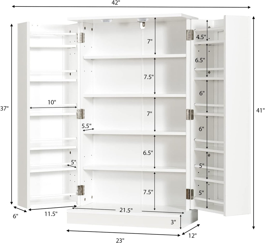 Tangkula Kitchen Pantry Cabinet, 17-Tier Buffet Sideboard with 2 Doors and 6 Adjustable Shelves, Kitchen Storage Cabinet, Space Saving Cupboard for Dining Room Living Room, 23 x 12 x 41 Inch (White)