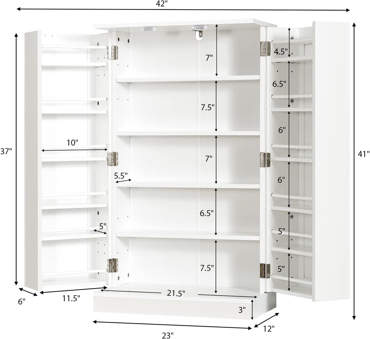 Tangkula Kitchen Pantry Cabinet, 17-Tier Buffet Sideboard with 2 Doors and 6 Adjustable Shelves, Kitchen Storage Cabinet, Space Saving Cupboard for Dining Room Living Room, 23 x 12 x 41 Inch (White)