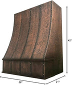 CT Copper Tailor Sloped Copper Vent Hood Wall Mount,42'' W,39''H, 1150 CFM Exhaust Fan,Stainless Steel Vent,LED Light,Dishwasher-Safe Baffle Filters,VH8TR1