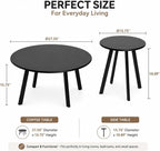 2-Piece Round Nesting Coffee & Side Table Set, Black Metal | Space-Saving Design, Non-Slip Foot Pads, Smooth Easy-Clean Top, Indoor & Outdoor Use, Sturdy Metal Frame