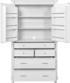 Freestanding Large Kitchen Pantry,Tall Storage Cabinet Cupboard with 6 Door Shelves, 2 Adjustable Shelves and 5 Drawers,for Dining Room (White-W)