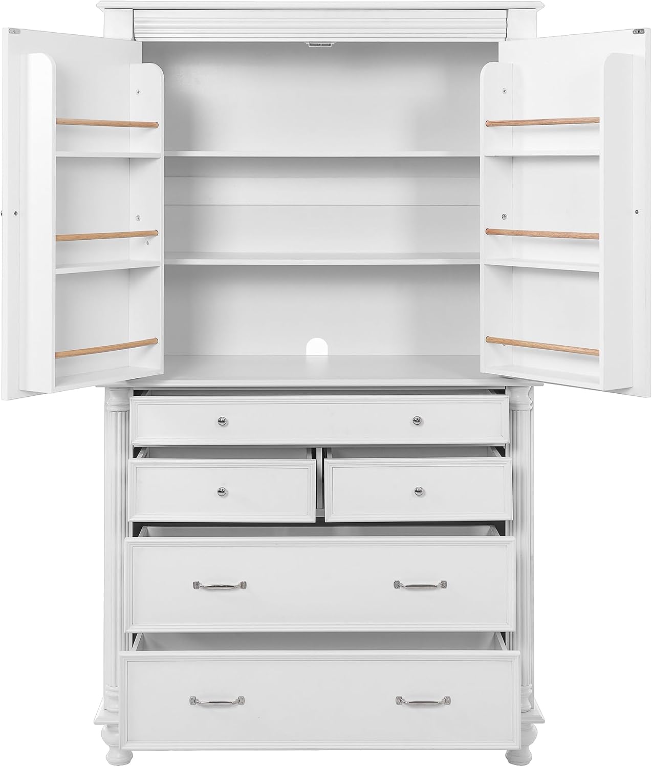 Freestanding Large Kitchen Pantry,Tall Storage Cabinet Cupboard with 6 Door Shelves, 2 Adjustable Shelves and 5 Drawers,for Dining Room (White-W)
