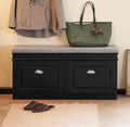 Haotian Black Storage Shoe Bench with Two Flip Drawers
