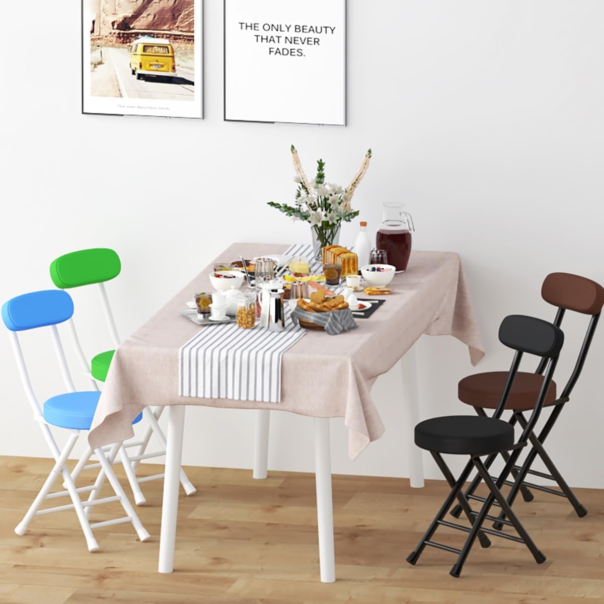 18inch Counter Height Folding Stools for Adults, Cushioned Padded Folding Bar Stool with Footrest & Backrest, Foldable Counter Stool Load Capacity 150kg/330lb, For Kitchen Garden Office ( Color : Brow