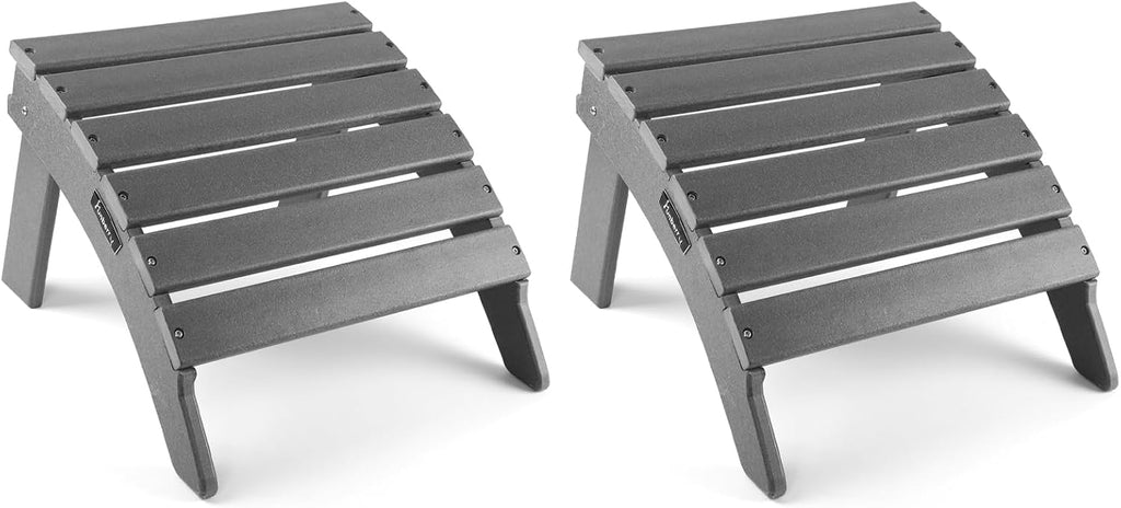 Folding Adirondack Ottoman Set of 2, Outdoor Foot Rest, Patio Footstool | Portable, HDPE All Weather, Easy Storage, No Rot or Rust or Crack, Fade Shield, Save Space, Easy-Clean for Indoor or Outdoor