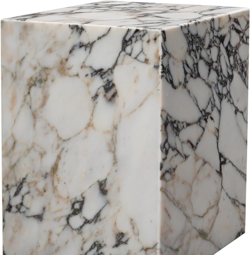 HomeRoots 20" Ivory Marble Square Block End Table