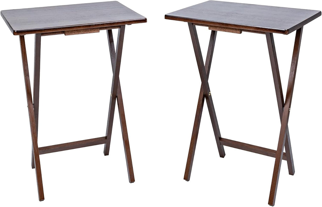 Modern Indoor Folding Tray Table Set of 2, Walnut Finish, Solid Rubberwood, 19 x 14.5 x 26 Inches, Lightweight & Easy to Move, Space-Saving Storage