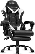 Czlolo Gaming Chair with Footrest Racing Style Lumbar Support Massager Video Game Chair with Metal Legs, High Back Reclining Gamer Chair with Headrest, 360° Swivel Office Computer Desk Chair (White)