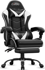 Czlolo Gaming Chair with Footrest Racing Style Lumbar Support Massager Video Game Chair with Metal Legs, High Back Reclining Gamer Chair with Headrest, 360° Swivel Office Computer Desk Chair (White)