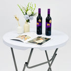 2 PCS - 31.5" L X 31.5" W X 43" H - Cocktail Table White High Top Folding Table, Portable Bar Height Folding Table Round with Detachable Gray Legs