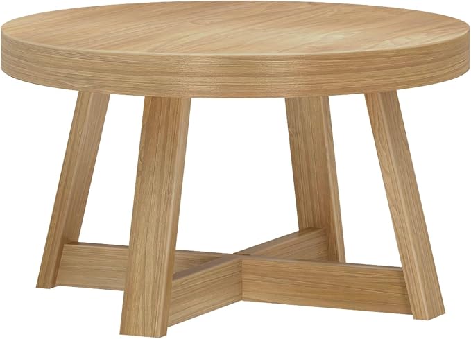Plank+Beam Classic Round Coffee Table, 30 Inch Farmhouse Coffee Table, Rustic Mini Center Tables for Small Spaces, Small Living Space Tea Table, Blonde Wirebrush