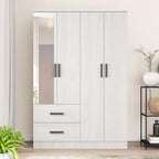 Woodpeckers Furniture And Mattress 4 Mirrored Doors Wardrobe 2 Drawers with Shelves 72 high (1 Mirror, White)