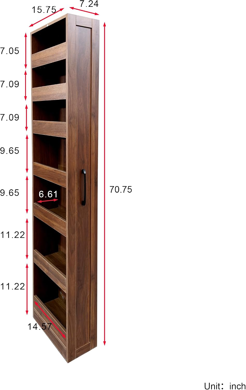 KEIKI 7 Tier Pull-Out Kitchen Pantry Storage Cabinet, Multi-Tier Single-sided Open Shelf, Spice Rack Next to Fridge, Freestanding Wood Hutch Food Pantries Cupboard for Dining Room, Narrow Spaces