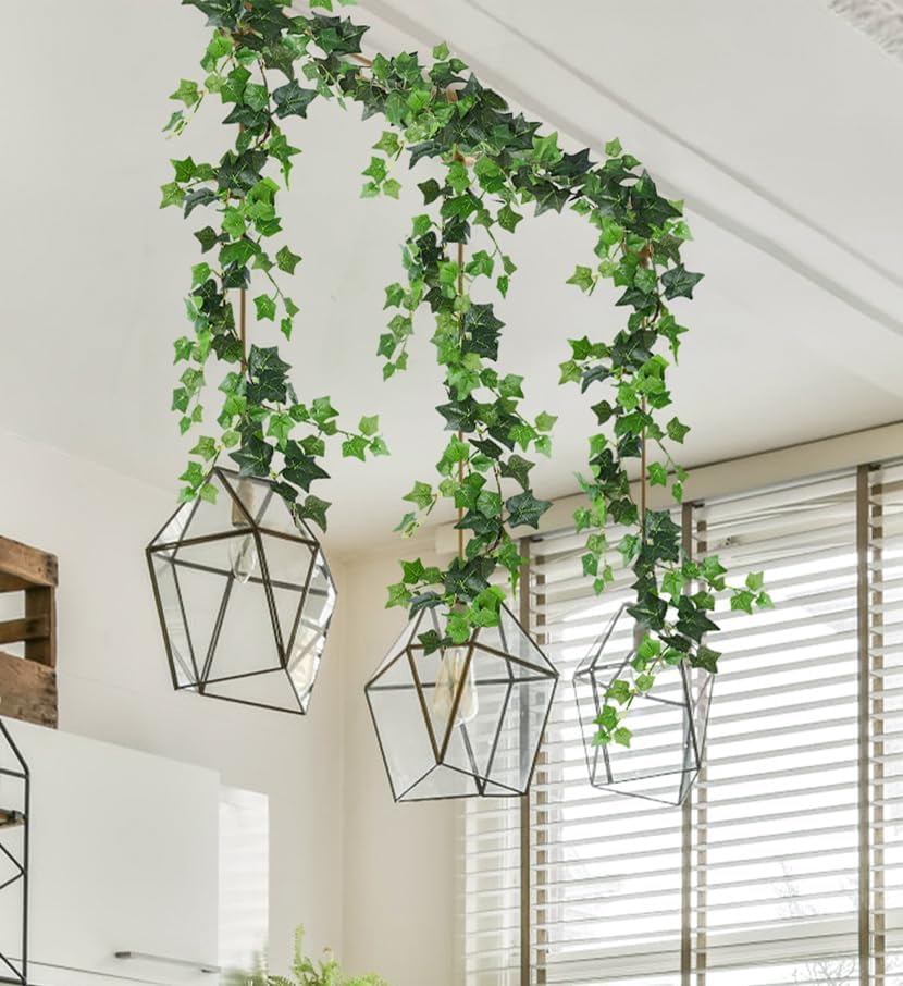 RECUTMS 2Pcs Fake Vines 74.8inch Artificial Ivy Garland Hanging Plants with Silk Leaves Greenery Decoration for Indoor Outdoor Wedding Home Kitchen Garden Office