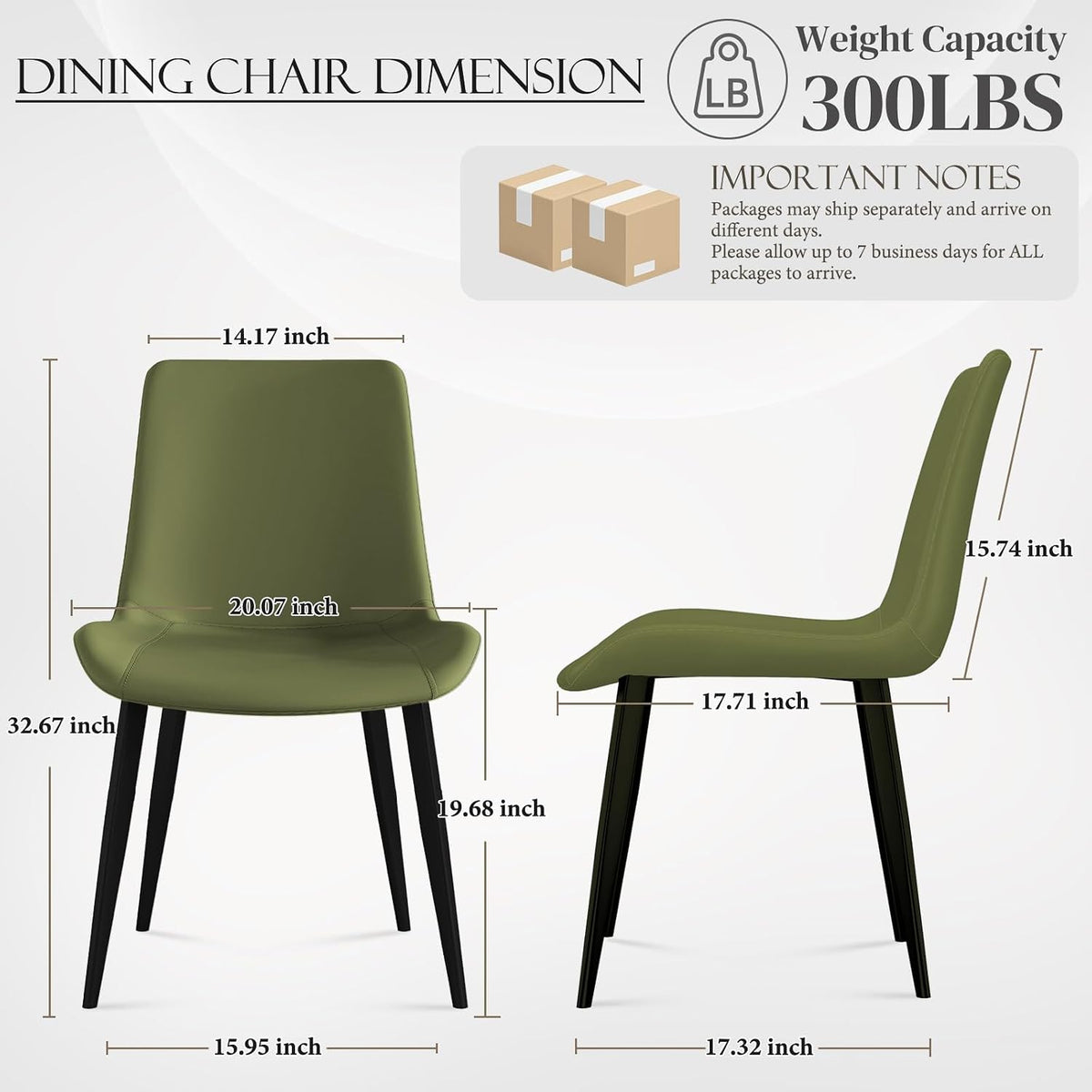Modern Dining Chairs Set of 8, PU Leather Upholstered Dinner Chairs with Sturdy Metal Legs and Comfort Backrest, Armless Accent Side Chairs for Home Kitchen, Living Room (Green)