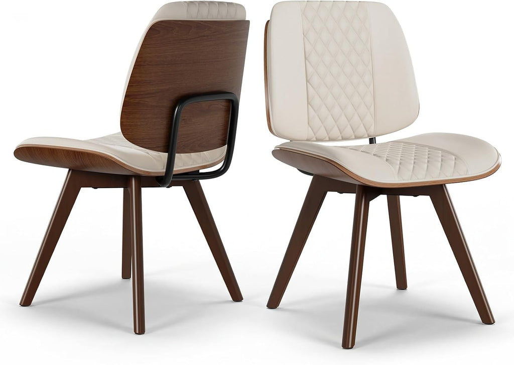 BV Dining Chairs Set of 2, PU Leather Armless Kitchen Chair in Modern Walnut Style, Mid Century Bentwood Side Chair with Wood Legs, Retro Accent Guest Chair for Kitchen Dining Room(Beige)