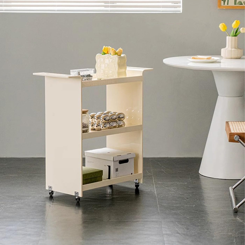 Gdrasuya10 3 Tier Acrylic Bar Cart Serving Cart with Wheels, Clear Acrylic Utility Rolling Cart White End Table Side Table Rolling Serving Cart Snack Tablé for Living Room Balcony Party
