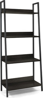 CAPHAUS 4 Tier Ladder Bookshelf, 24 Inch Width Free Standing Shelf, Bookcase Shelf Storage Rack Organizer, Industrial Book Shelves for Home Office, Living Room, Kitchen, Black Wooden Shelves