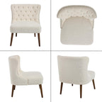 chairus Tufted Slipper Accent Chairs Set of 2, Linen Upholstered Armless Living Room Chairs with Nailhead Trim, Mid-Century Modern Wingback Side Chairs for Bedroom Office Reception, Cream White