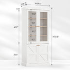 71" Tall Farmhouse Kitchen Pantry, Rustic Large Storage Cabinet with Glass Doors, Adjustable Shelves, Wood Versatile Hutch Cabinet for Dining Room, Living Room, White 3 Pcs
