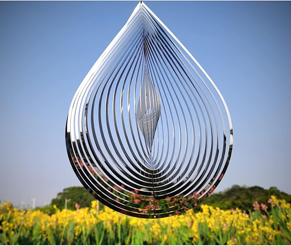 Wind Spinner 3D Water Droplets Shape Highly Reflective Stainless Steel Metal Outdoor Garden Decor,Decorations to Scare Away Yard Birds12in