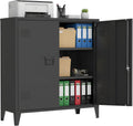 35.4”H Metal Storage Cabinet with Locking Doors and 2 Adjustable Shelves, Garage Storage Cabinet with Lock & Keys for Home School Office (Black)