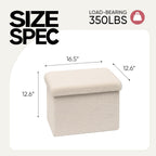 16.5in Small Storage Ottoman Foldable Sherpa Top Storage Bench,Foot Rest/Step Stool for Bedroom Dorm Entryway, Space Saving for Small Spaces- White