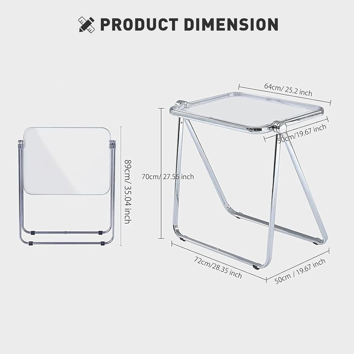 Folding TV Tray Table, Acrylic Foldable Side Desk - No Assembly, Space Saving Tiny Portable Laptop Desk for Small Spaces, Couch, Bedroom, Dorm (Clear)