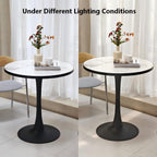 Wisfor Kitchen Dining Table Coffee Table: Round 30 Inch Sintered Stone High Gloss White Tabletop Dinner Tables with Black Round Pedestal Base for Home Bar Shop Restaurant