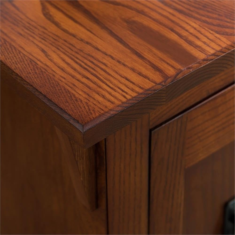 MAKLAINE Mission Cabinet Wood End Table, 24" H x 15" W x 24" D, Solid Ash Top with Oak Veneers, Hand Applied Russet Brown Finish, Concealed Storage Cabinet with Shelf, Living Room Furniture