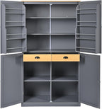71.3" Tall Kitchen Storage Cabinet Pantry Wood Freestanding Large Cupboard with 2 Drawers,2 Adjustable Shelves,8 Shelf for Dining Room,Grey