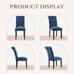 COLAMY Button Tufted Dining Chairs Set of 6, Parsons Upholstered Fabric Dining Room Chair Kitchen Chairs with Wood Legs and Padded Seat, Blue