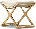 Lefedrasticity Gold Vanity Stool Chair Makeup Stool with Leather Cushioned Small Ottoman Foot Rest Modern Make Up Chair Upholstered Vanity Ottoman for Bedroom Living Room Bathroom Couch