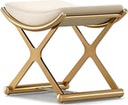 Lefedrasticity Gold Vanity Stool Chair Makeup Stool with Leather Cushioned Small Ottoman Foot Rest Modern Make Up Chair Upholstered Vanity Ottoman for Bedroom Living Room Bathroom Couch