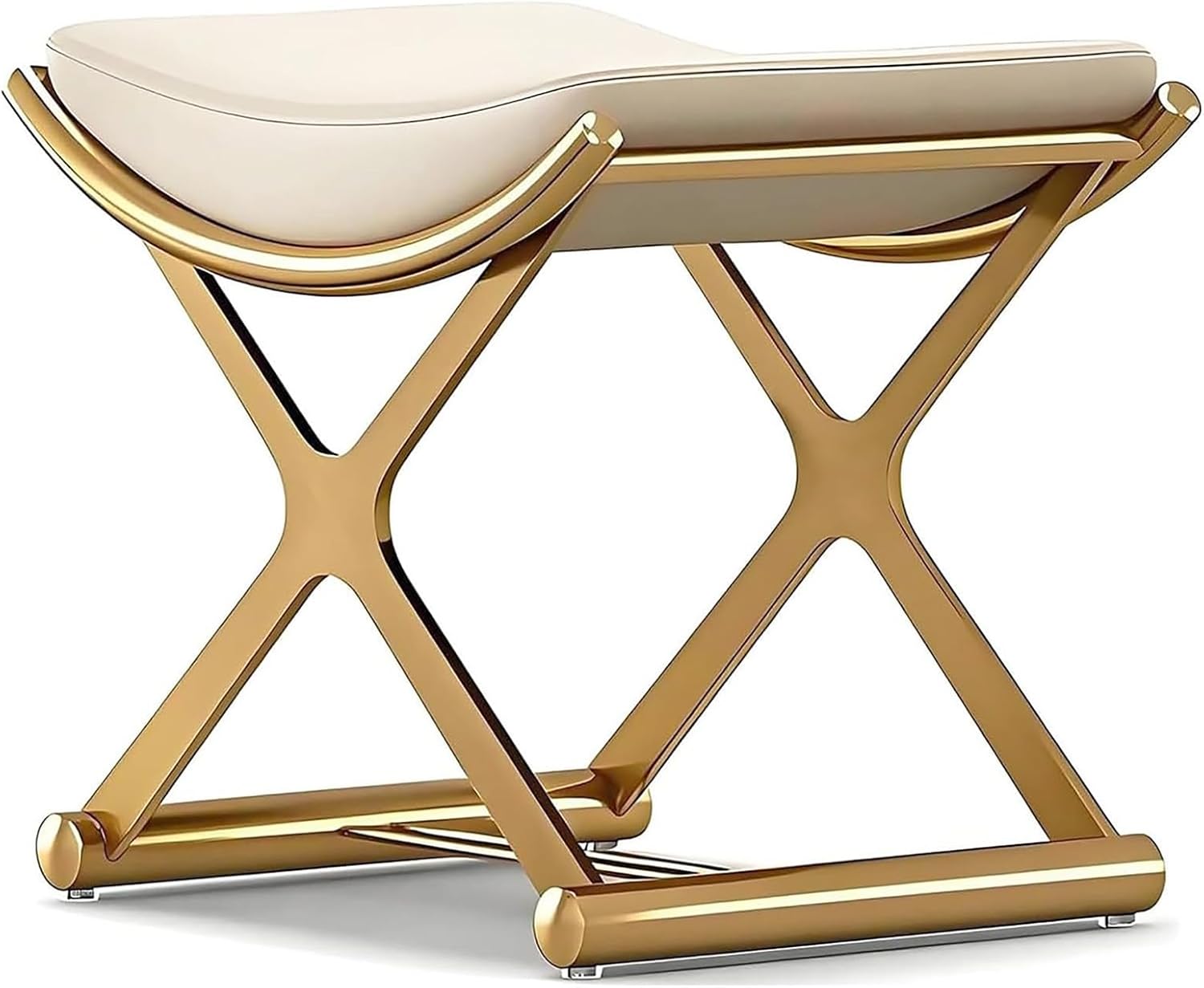 Lefedrasticity Gold Vanity Stool Chair Makeup Stool with Leather Cushioned Small Ottoman Foot Rest Modern Make Up Chair Upholstered Vanity Ottoman for Bedroom Living Room Bathroom Couch